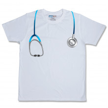 Men Round Neck White T-Shirt- Stethoscope 